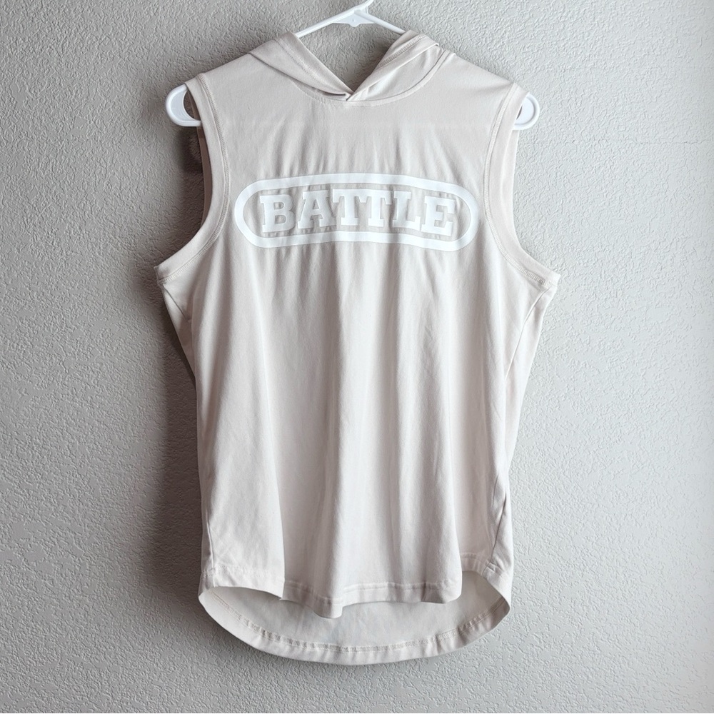 Battle Sports Sleeveless Light Action Workout Hoodie Ivory Cream Small